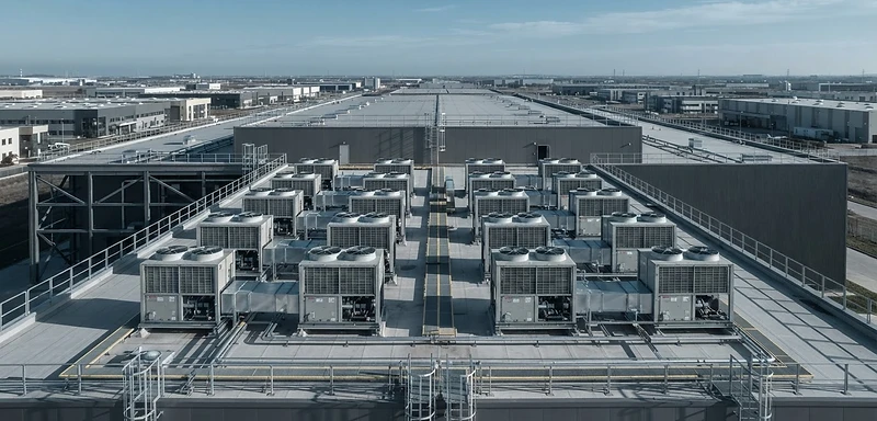 Commercial HVAC condensing units on an industrial building in Boksburg