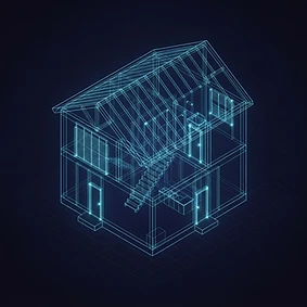 Wireframe blueprint of a two-story home