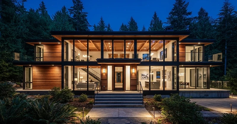 Modern Portland home at blue hour
