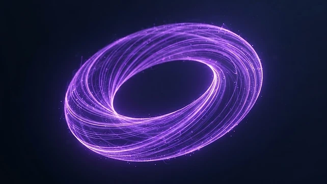 A continuous learning loop rendered as a torus of violet light