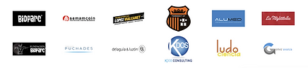 Logos de clientes de NextAI: Bioparc, Semamcoin, Transportes López Vialcanet, Torrent CF, Alumed, La Tagliatella, Fundación Bioparc, Puchades, De La Guía y Luzón, KDOS Consulting, Ludo Ciencia y Gómez Avanza