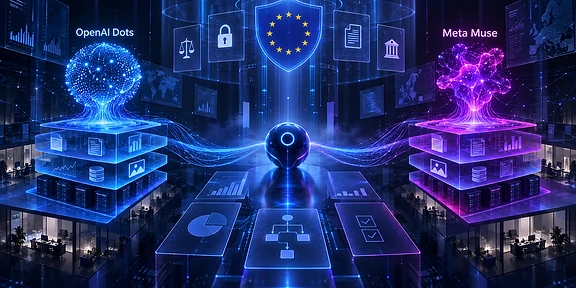 Un agente digital autónomo navega por múltiples capas de datos corporativos bajo una estricta red regulatoria europea