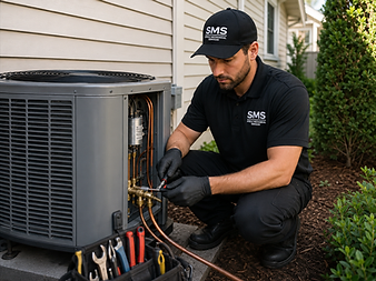 Steele Mechanical HVAC technician performing residential AC maintenance in Monroe NC