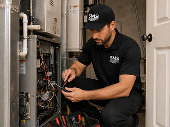 Steele Mechanical technician repairing a residential furnace unit