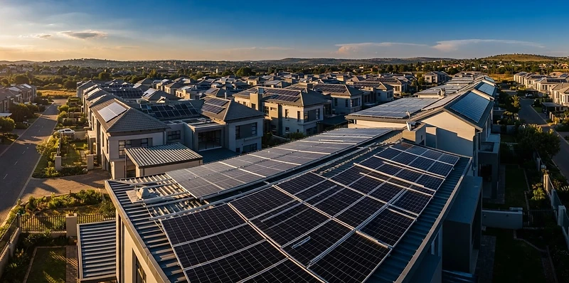 Solar array grid pattern on a rooftop