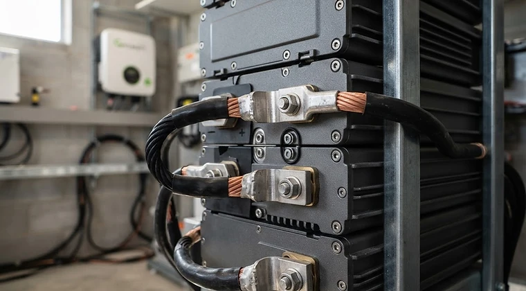 Lithium solar battery modules installed in a clean utility room