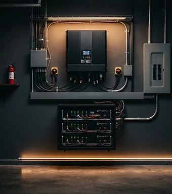 Wall-mounted hybrid inverter with lithium battery stack