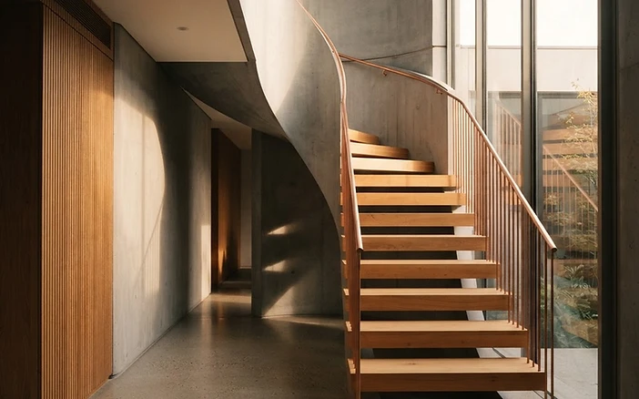 Architectural staircase with warm natural light