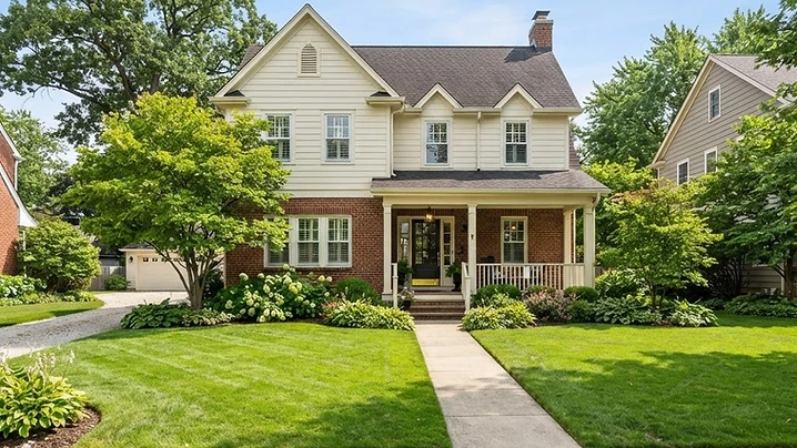 A traditional suburban house on a bright sunny day