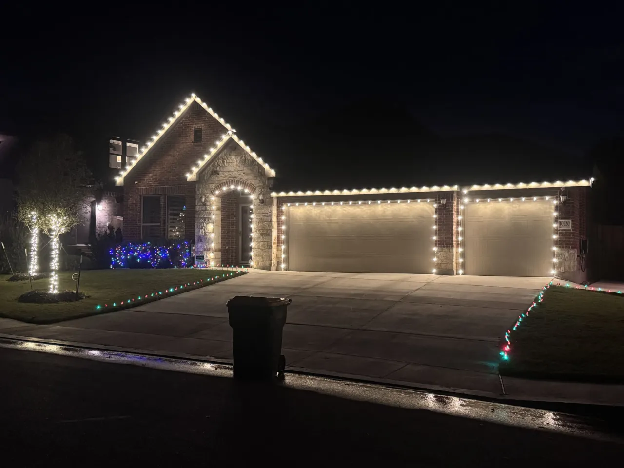 Brick Gabled Home with Garden Lights, full property holiday lighting installation by Brilliance Lighting
