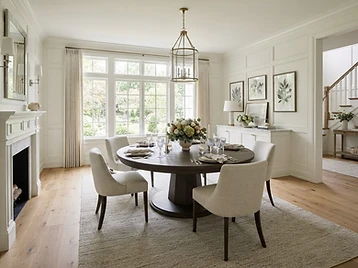 Dining area with freshly painted walls and trim