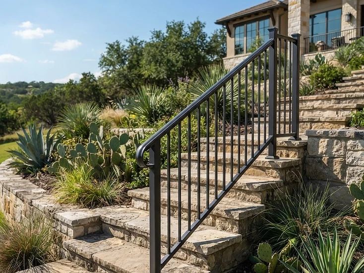 Metal stair railing and architectural metalwork prepared for professional coating