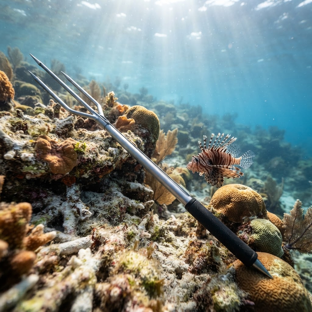 Abstract editorial illustration for: Turning the tables on lionfish: How Honduran divers are fighting back