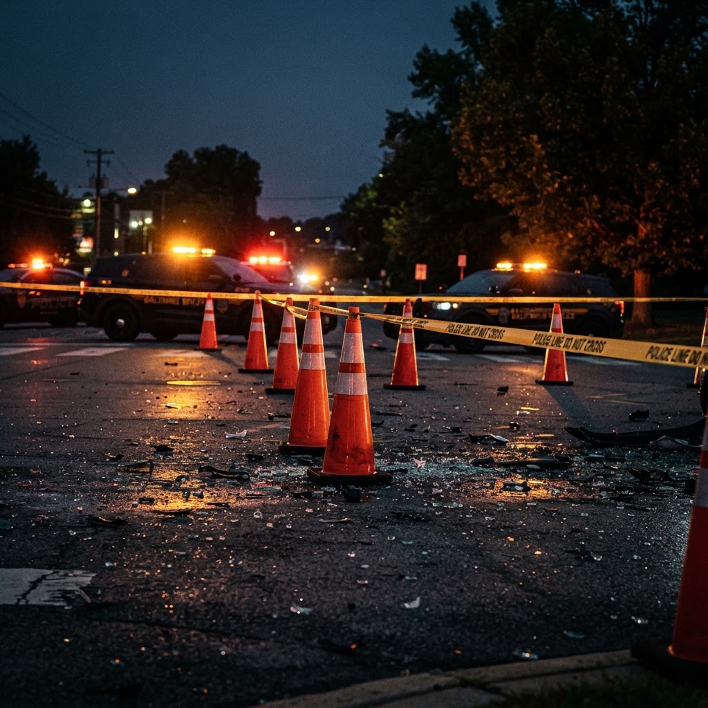 Abstract editorial illustration for: Towson Crash Investigation Underway Following Fatal September Collision