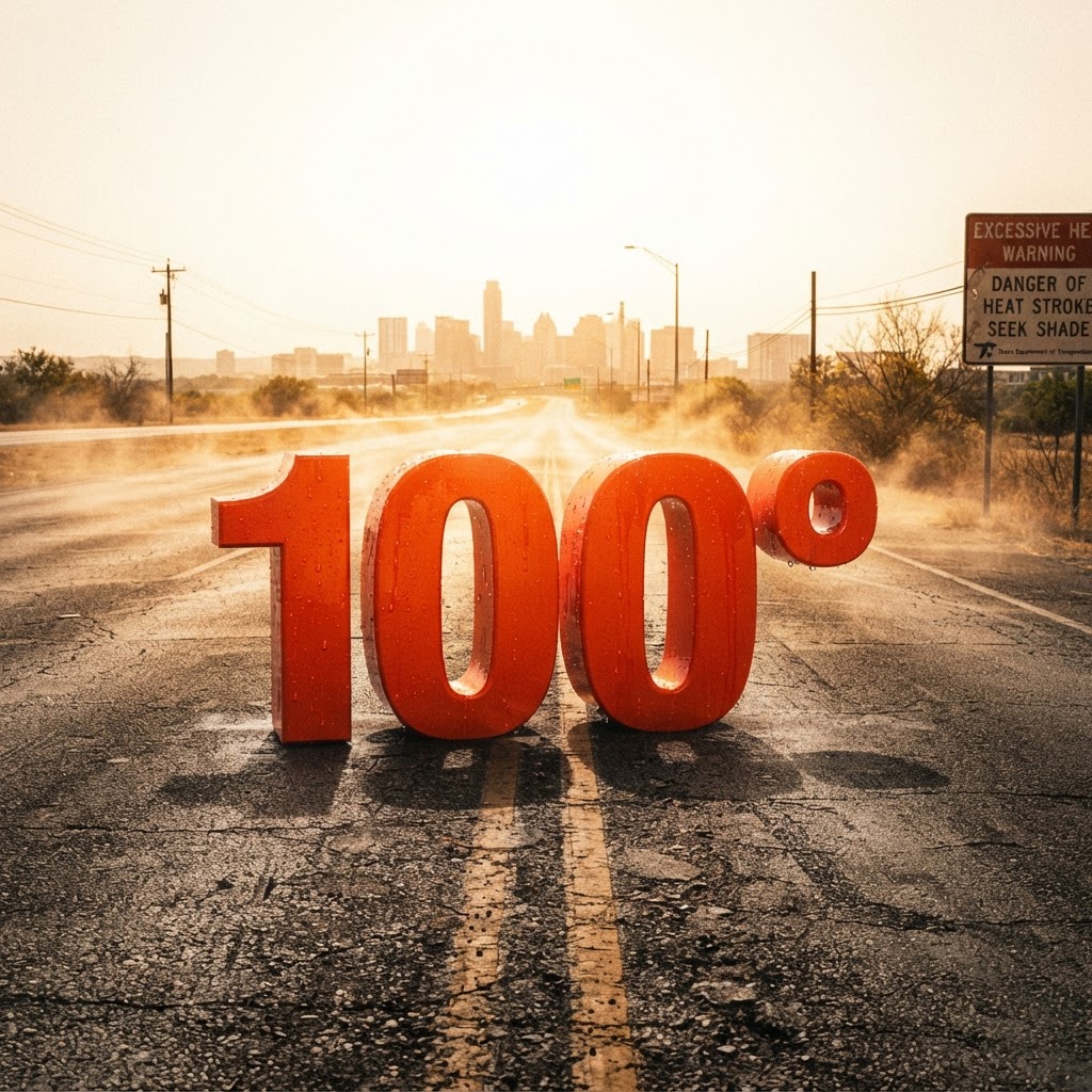 Weather title card: Austin, TX Weather: Triple-Digit Heat Escalates for I-35 Labor Day Travel