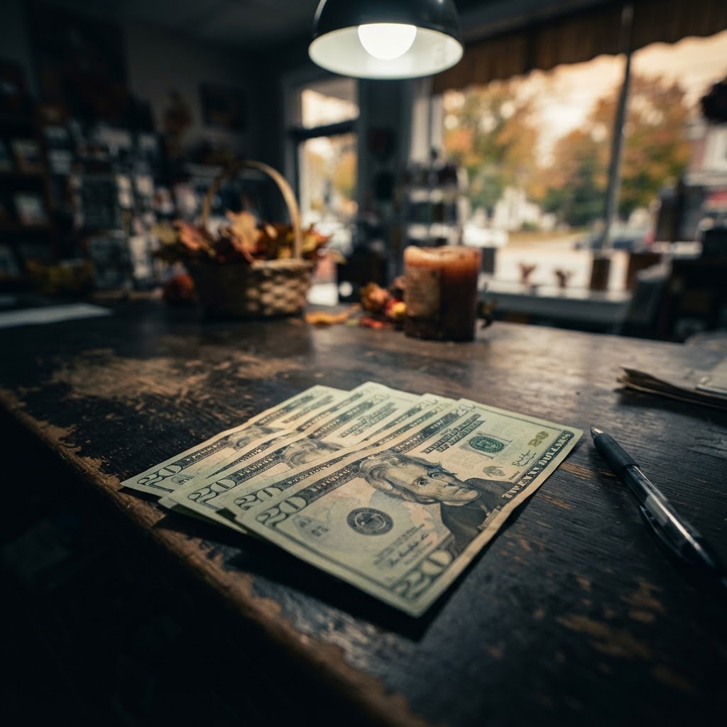 Abstract editorial illustration for: Livingston County Man Arrested on Counterfeit Currency Charges