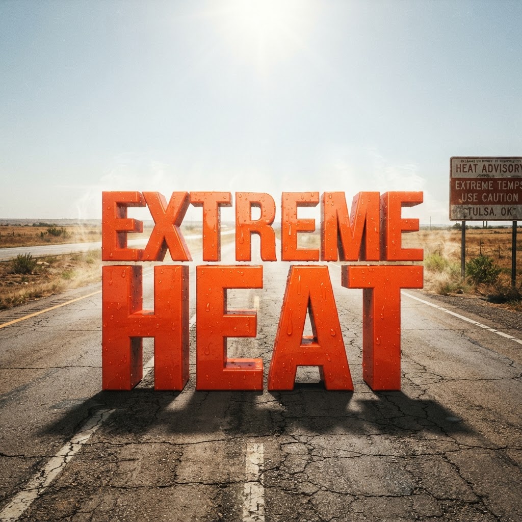 Weather title card: Oklahoma Weather: Triple-Digit Heat Intensifies for Labor Day Weekend in Tulsa