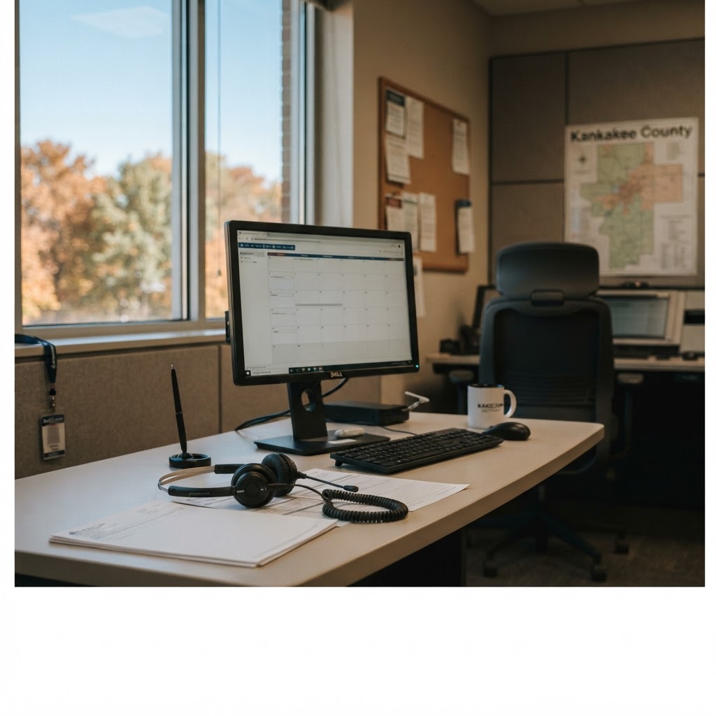 Abstract editorial illustration for: Kankakee County ETSB Seeking Part-Time Administrative Assistant