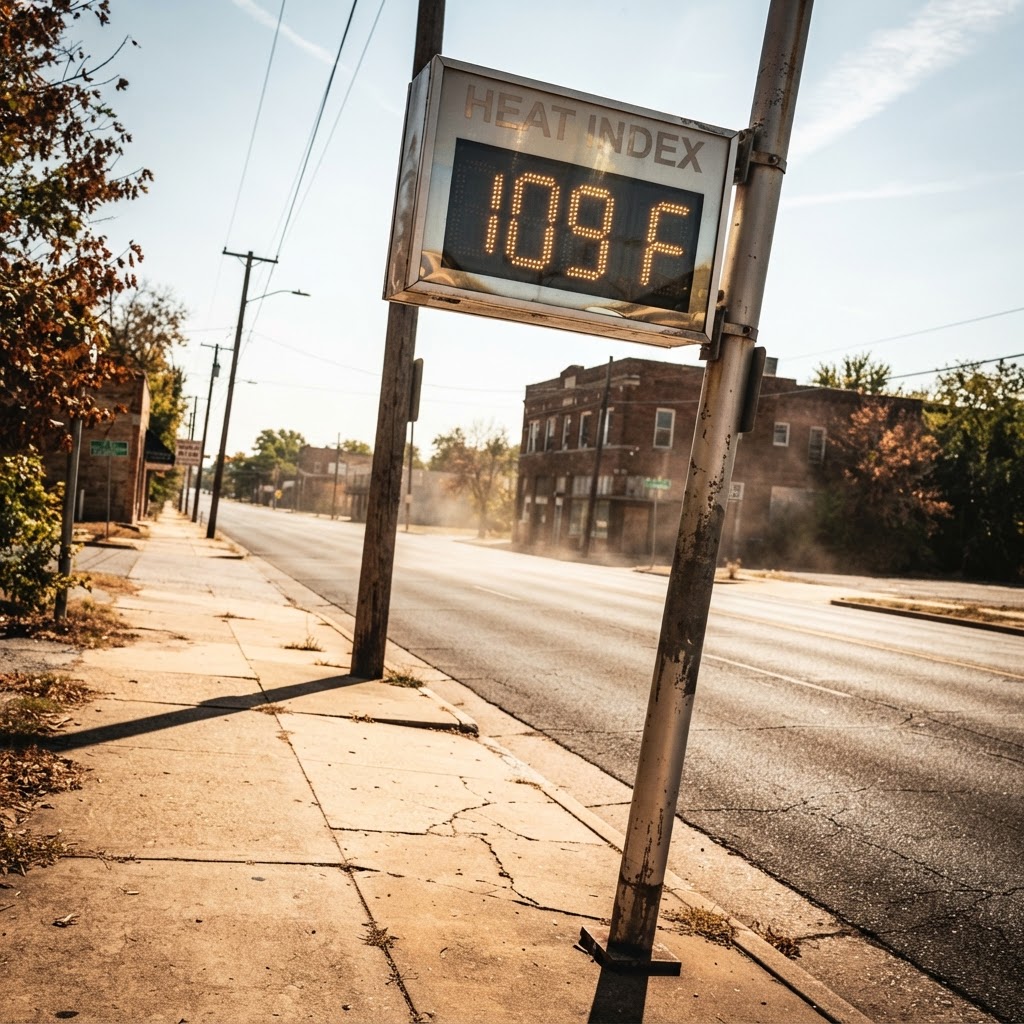 Abstract editorial illustration for: Tulsa Heat Advisory: Heat Indices Up To 109 Degrees This Saturday