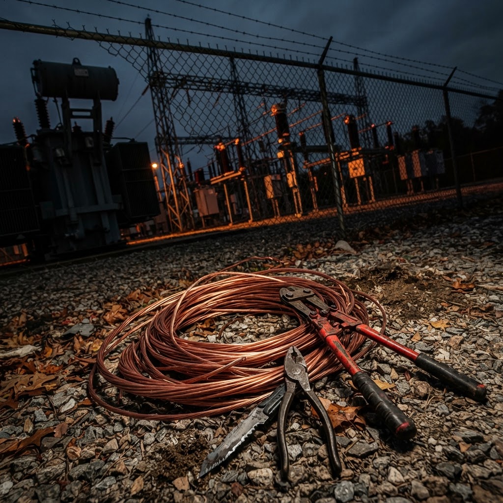 Abstract editorial illustration for: Florence Sheriff Arrests Third Suspect in Duke Energy Theft