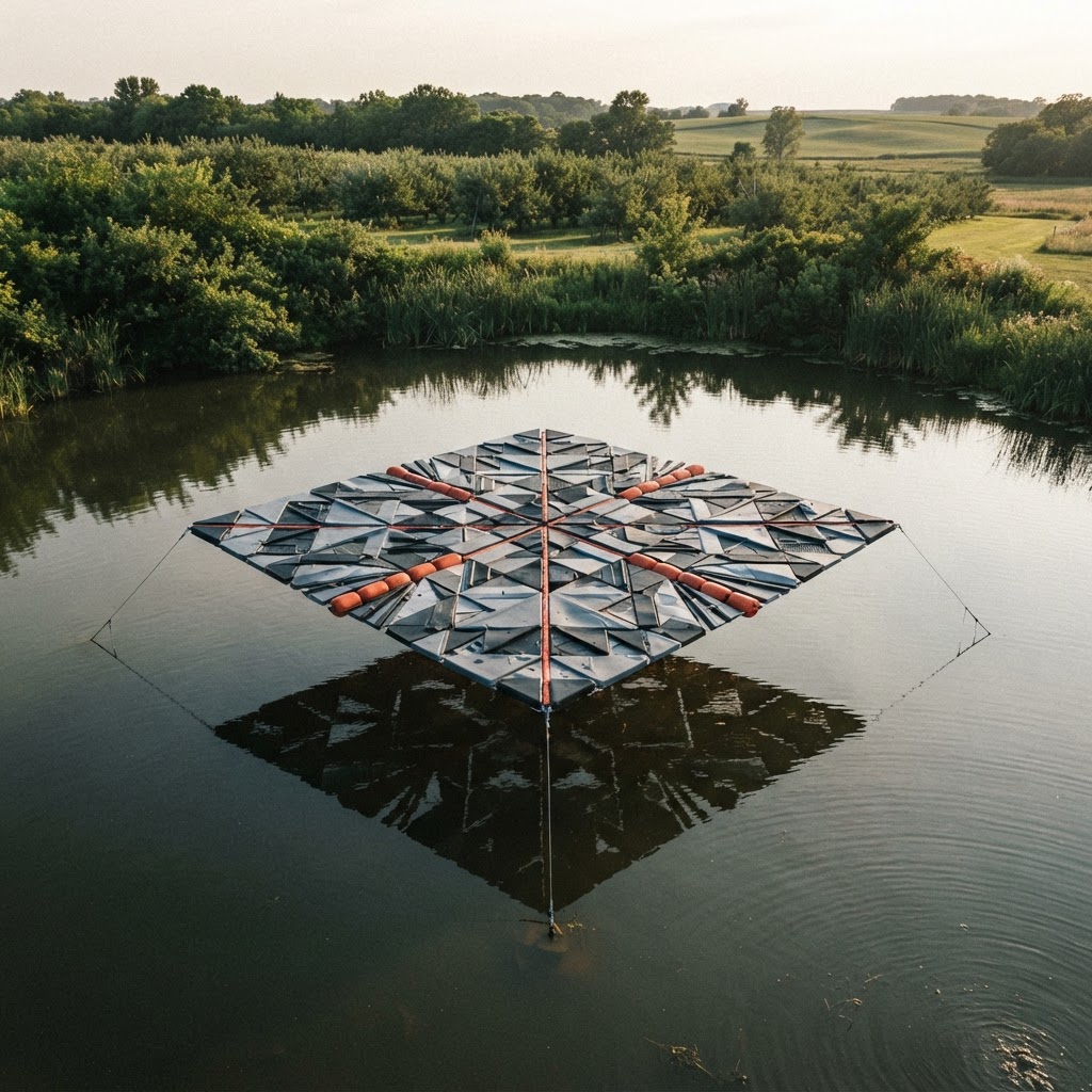 Abstract editorial illustration for: Iowa Artists Float Water Quality Solutions with New Sculpture