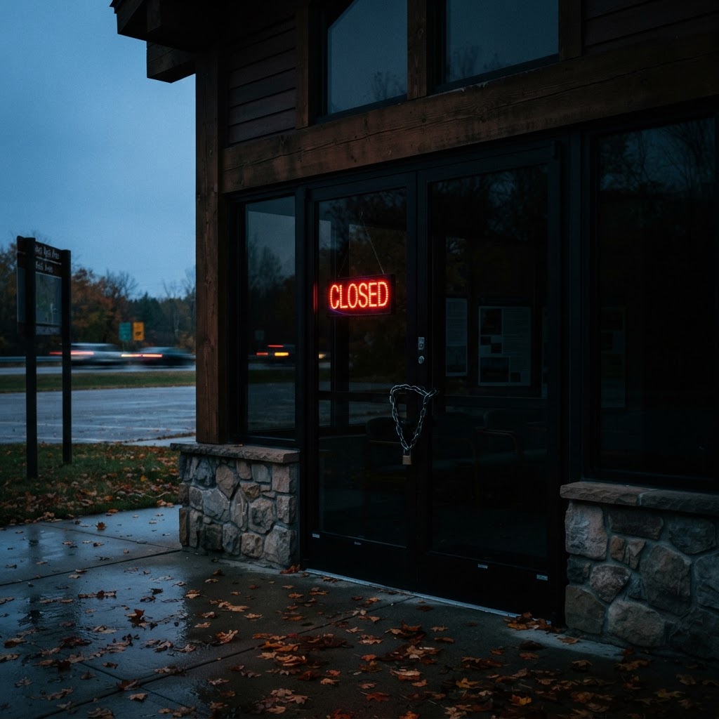 Abstract editorial illustration for: MI: Three Rest Areas Closed Due to Power Outages