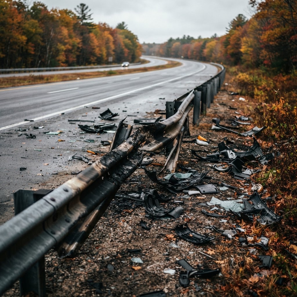 Abstract editorial illustration for: Auburn Crash: Maine State Police Investigate I-95 Incident