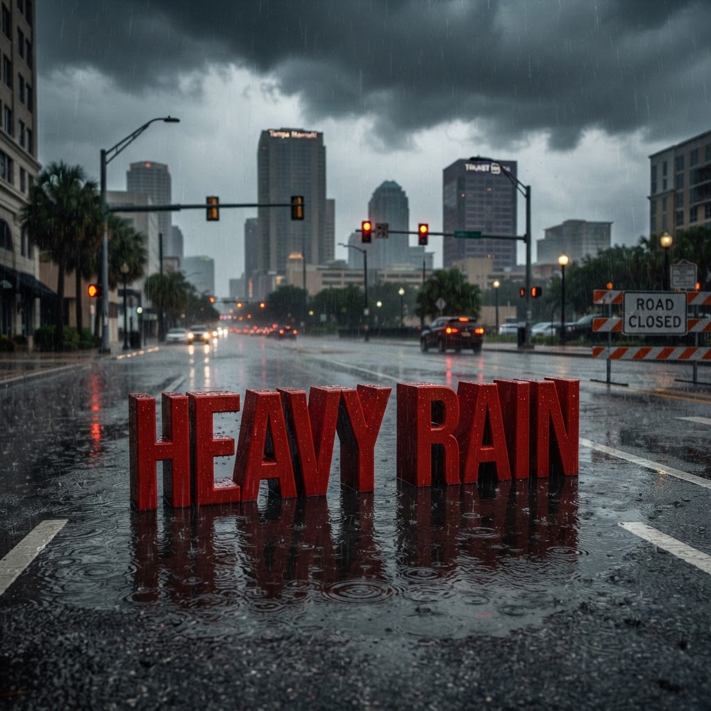 Weather title card: Florida – 92° Heat, Storms Affect Weekend Travel: Tampa Weather Alert