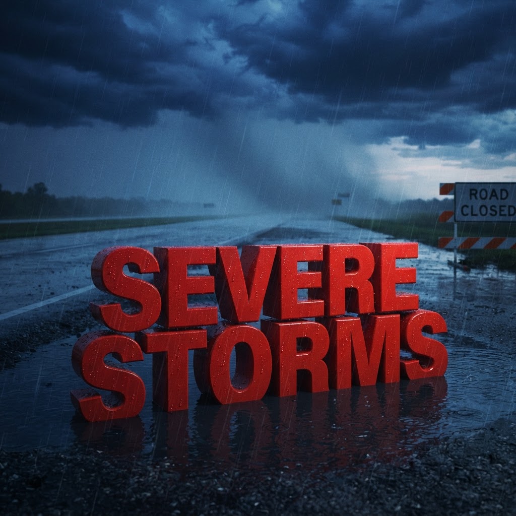 Weather title card: Louisiana Weather: 91° Storms & Holiday Travel Delays This Weekend in Lake Charles