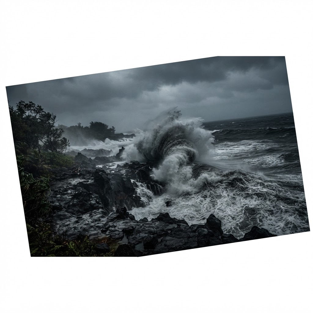 Abstract editorial illustration for: How close to Hawaii will Hurricane Lowell get?
