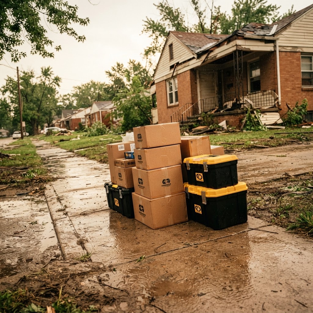 Abstract editorial illustration for: Gary Partners With Lowe's and Darius Garland for Storm Relief