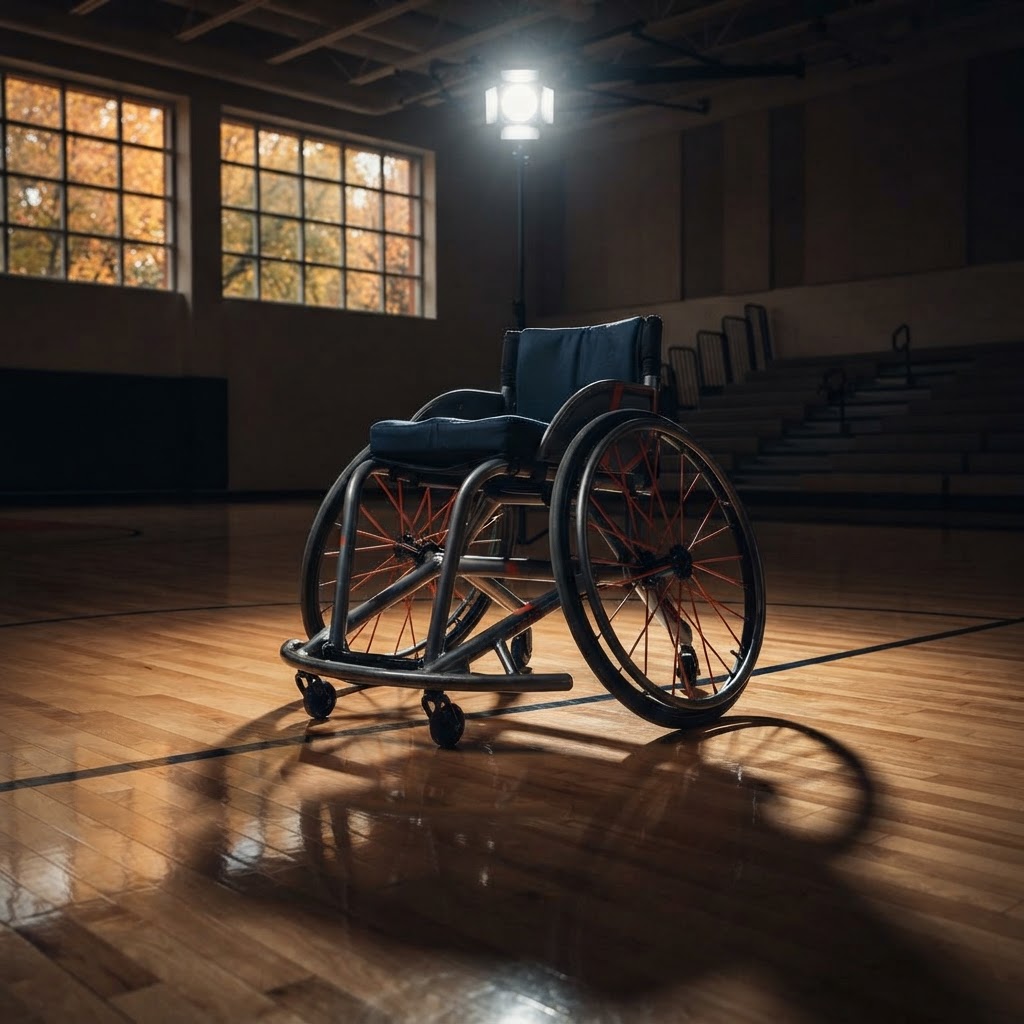 Abstract editorial illustration for: Inside Illinois wheelchair basketball’s historic journey