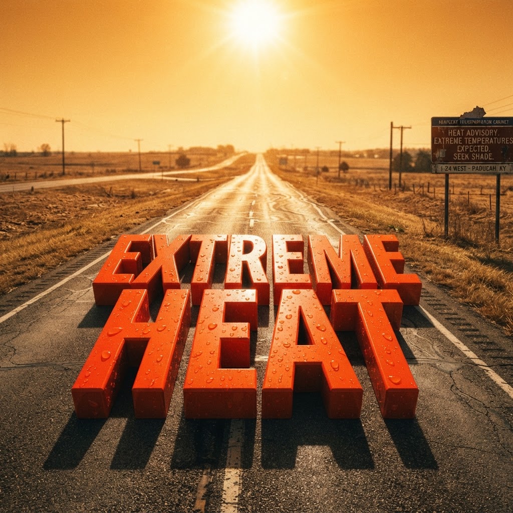 Weather title card: Kentucky Weather: Extreme Heat Impacts I-24 Travel This Labor Day Weekend in Paducah