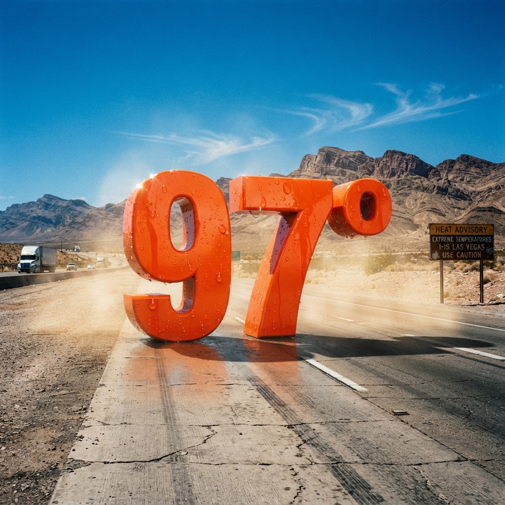 Weather title card: Las Vegas, NV Weather: Heat Returns to 97° by Sept 8th Near I-15