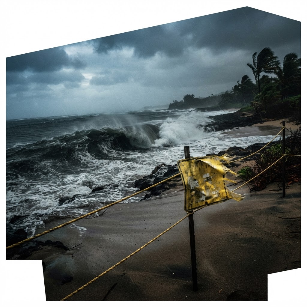 Abstract editorial illustration for: Hawaii Residents Must Monitor Hurricane Lowell Through This Weekend as Swells Approach