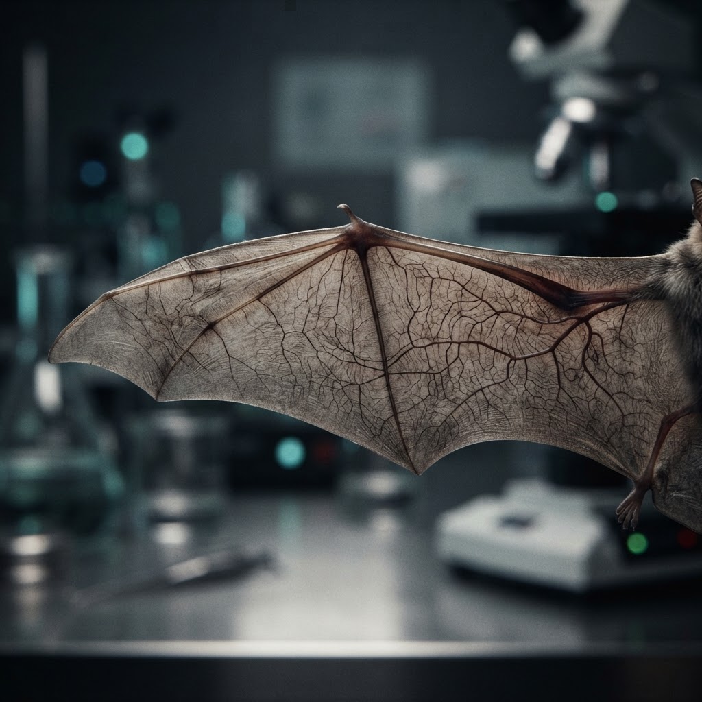 Abstract editorial illustration for: Clues to longevity may reside in the genomes of long-lived bats