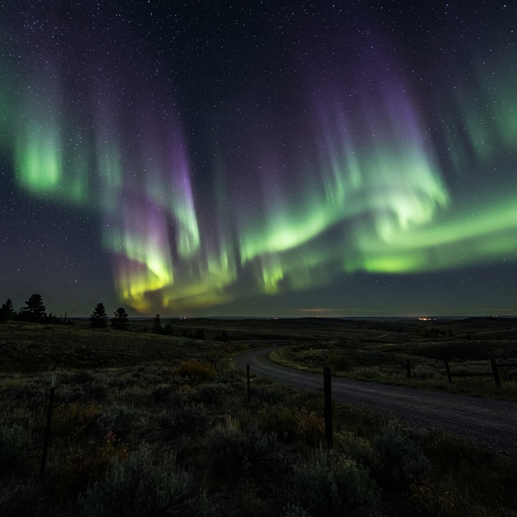 Abstract editorial illustration for: Cheyenne, WY Aurora Outlook: Low Cloud Cover Promises Dazzling Night Sky Tonight