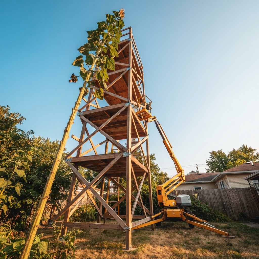 Abstract editorial illustration for: The Creative Potential of Growing the World’s Tallest Sunflower