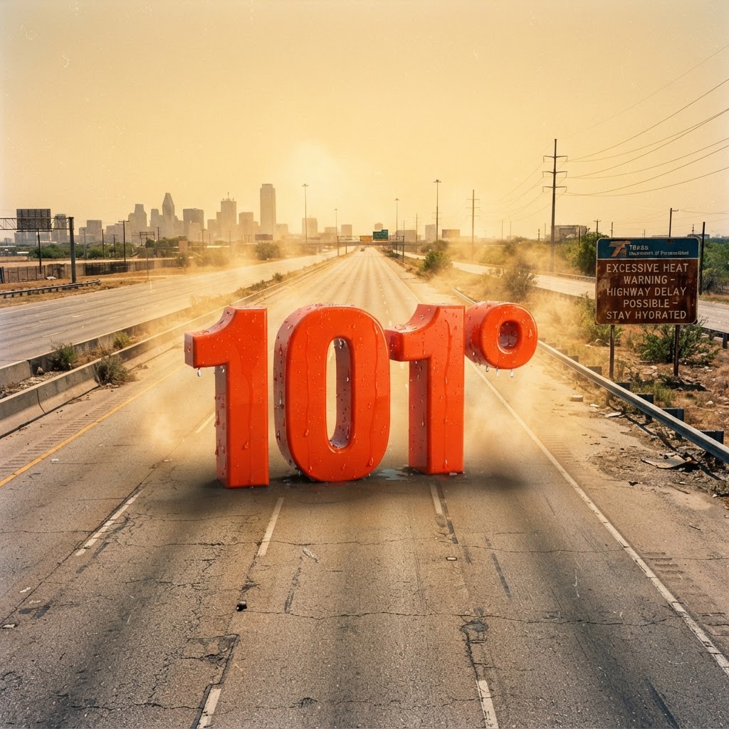 Weather title card: Dallas, TX Weather: Persistent Triple-Digit Heat Through Sept 8 on I-35