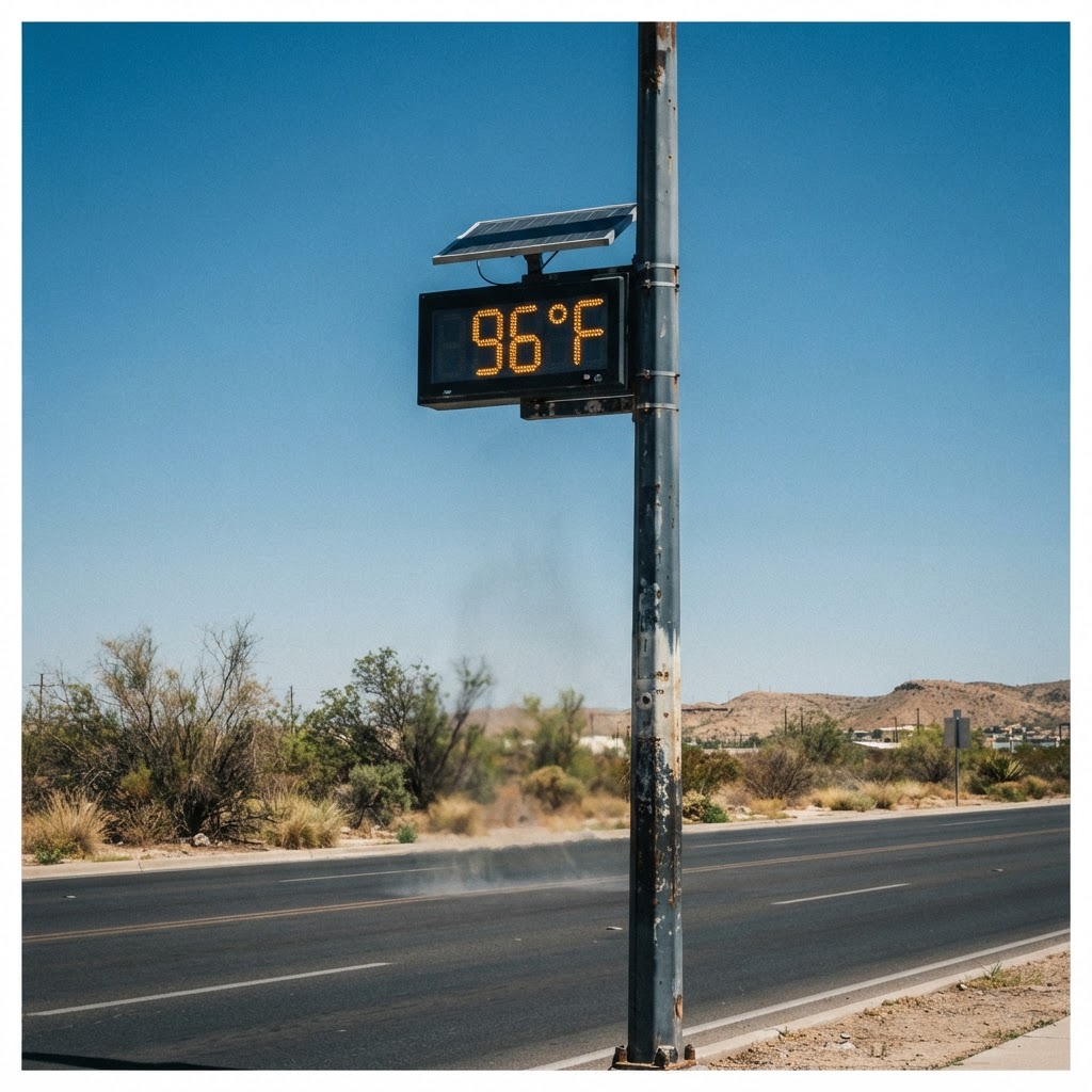 Abstract editorial illustration for: El Paso, TX Weather: Staying Hot with 96-Degree Highs through Wednesday
