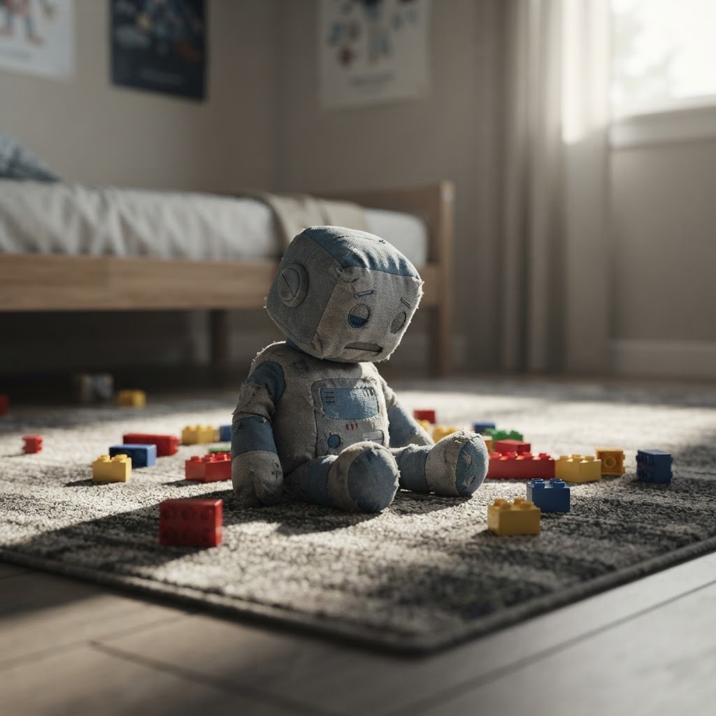 Abstract editorial illustration for: Video: Curiosity, frustration and antipathy: How kids play with AI toys