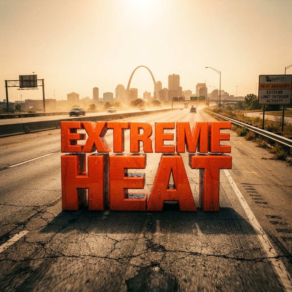 Weather title card: St. Louis, MO Weather: Subtle Relief for Labor Day Sept. 7