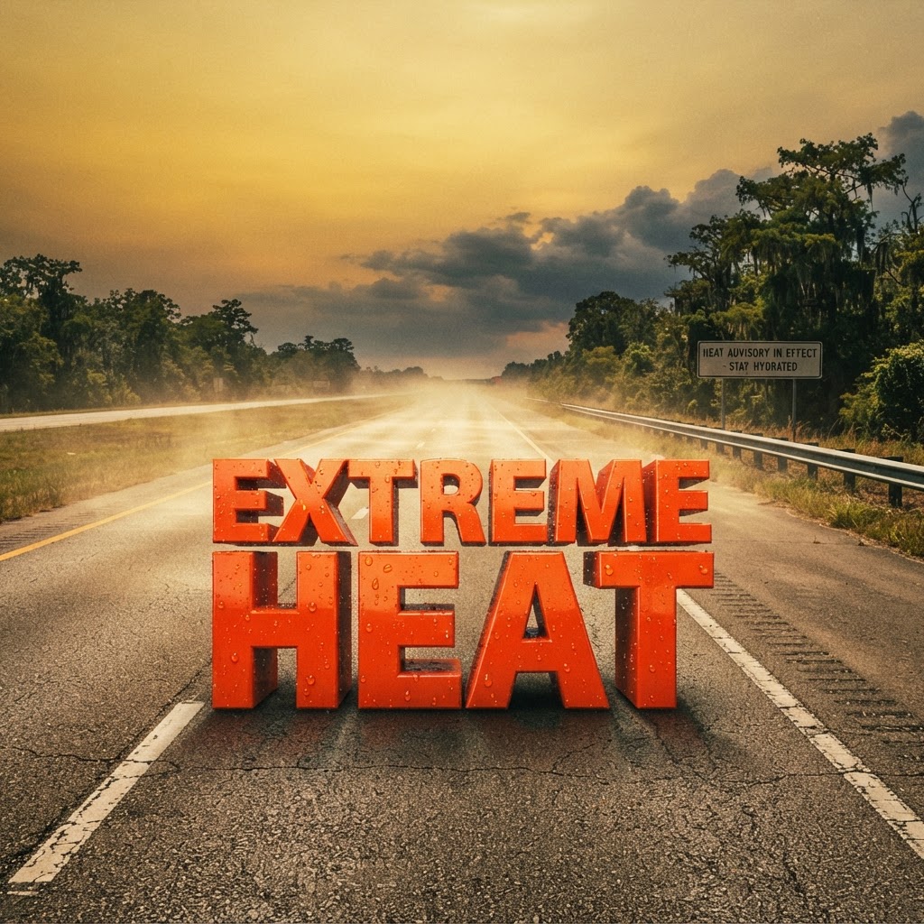 Weather title card: Lake Charles, LA Weather: Sticky Heat Lingers Near I-10 by Sept 8th