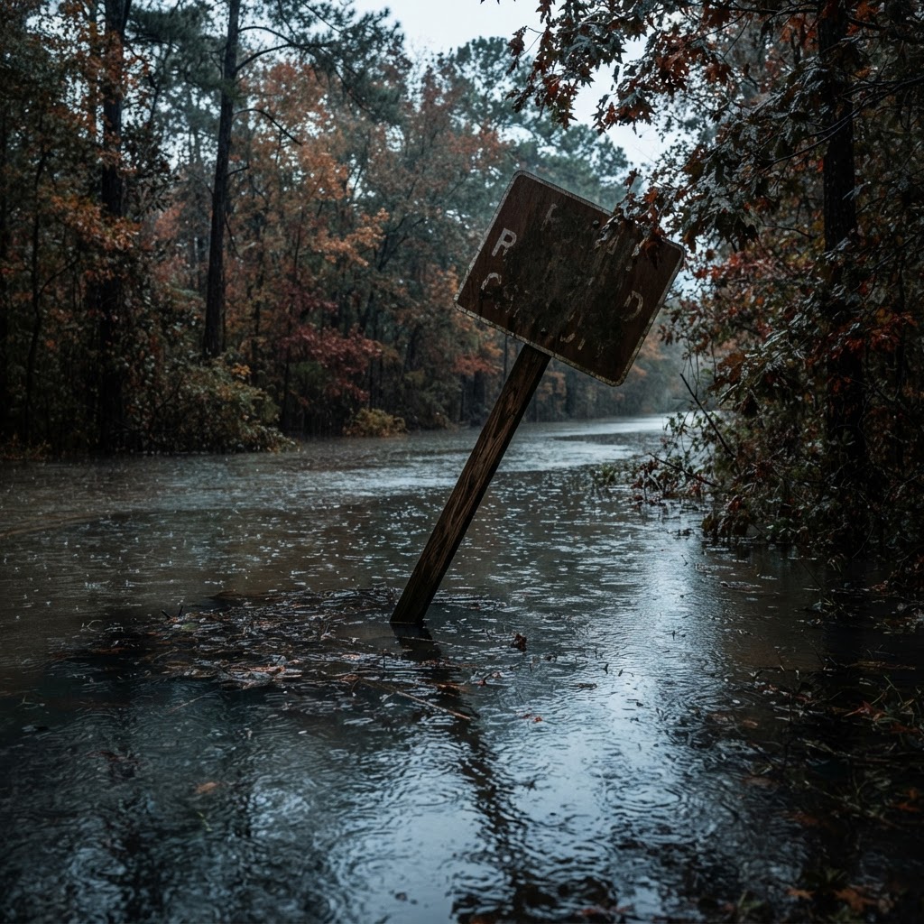 Abstract editorial illustration for: Thicket, Texas, Records Staggering 24.36 Inches of Rain as Edouard Impacts Gulf Coast