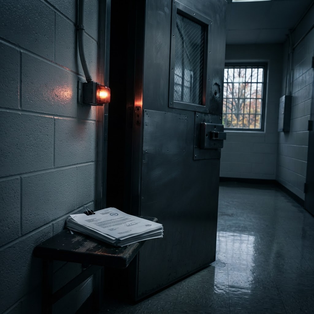 Abstract editorial illustration for: Elmira Man Arrested on Fugitive Warrant