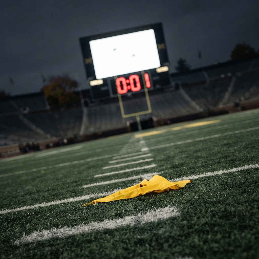 Abstract editorial illustration for: Breaking down Michigan’s controversial final play against Western Michigan