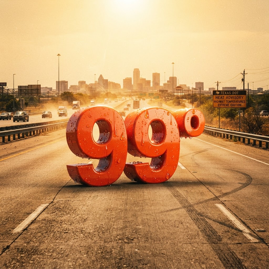 Weather title card: Texas Weather: 99-Degree Heat Impacts I-35 Labor Day Weekend in Arlington