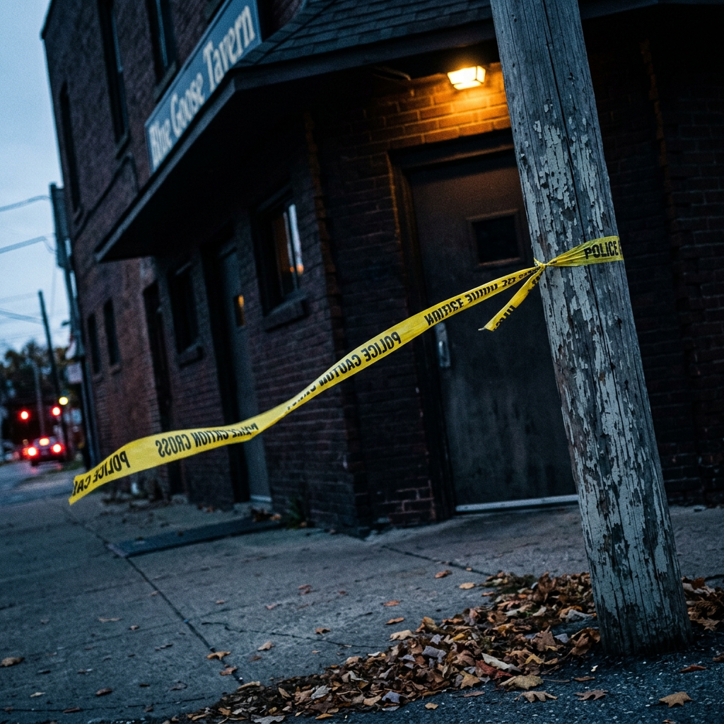 Abstract editorial illustration for: Lewiston Shooting Investigated by State Police Following Death Today