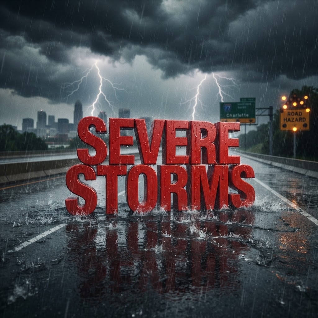 Weather title card: North Carolina I-77: Weekend Heat Relief 96° Weather Alert By Saturday