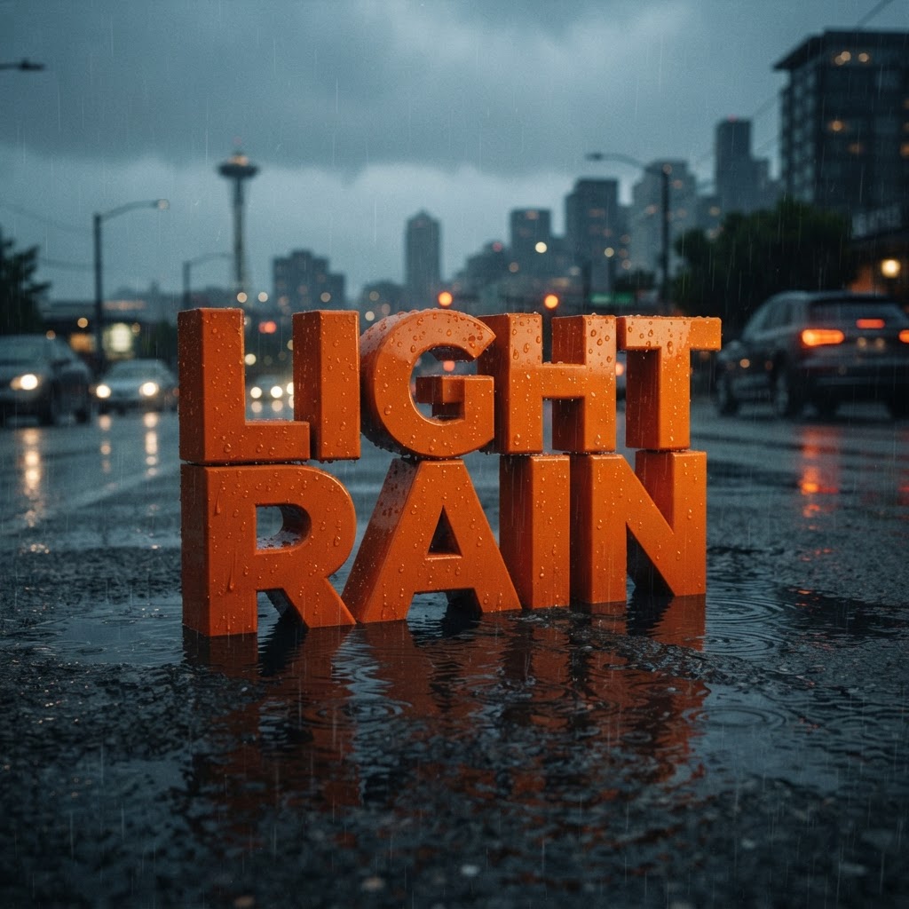 Weather title card: Seattle, WA Weather: Mild Labor Day Outlook with Slight Rain Risks